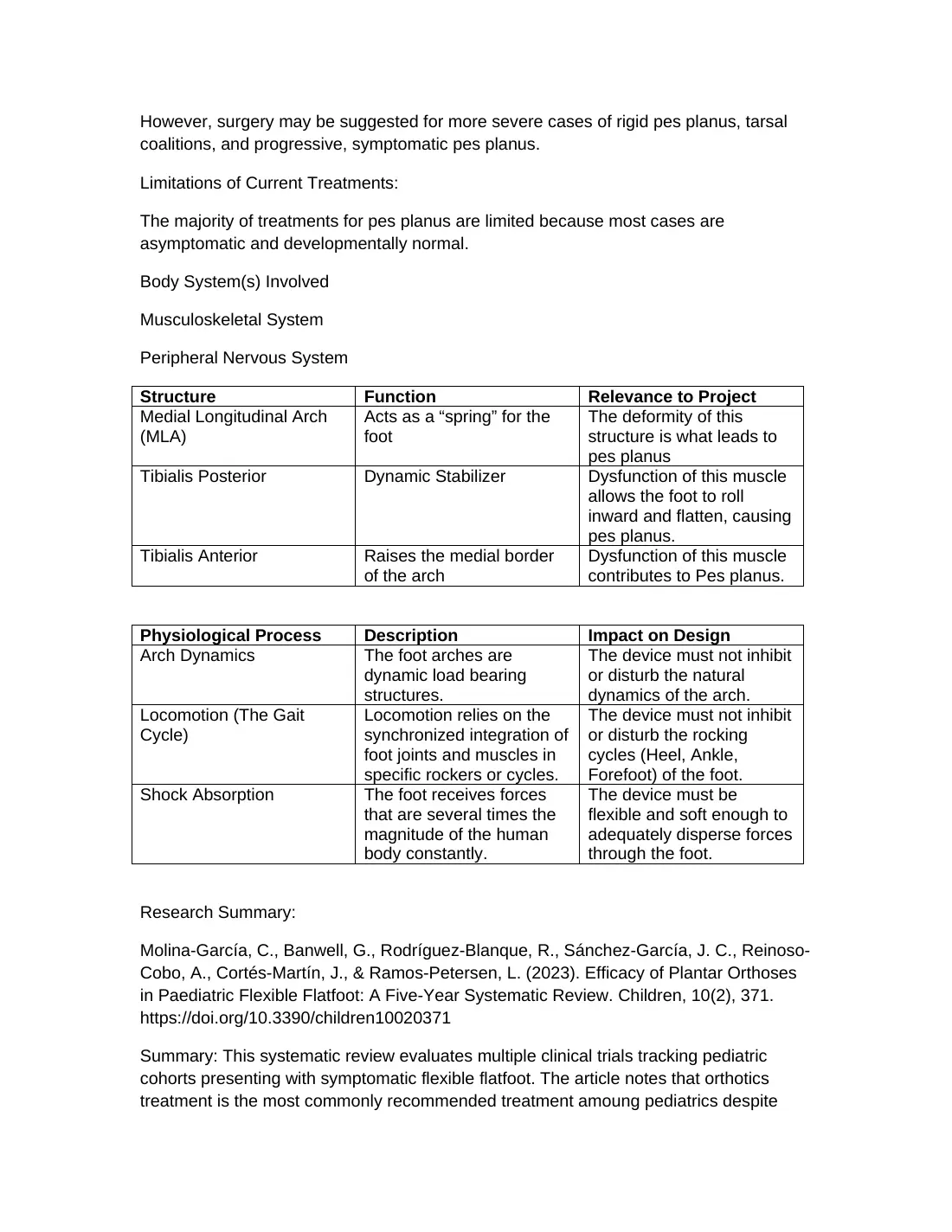 Pediatric arch support: final project documentation, page 5 of 23