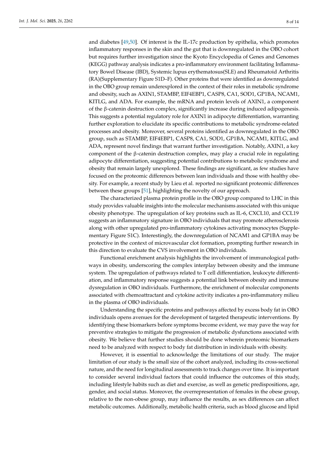 Metabolically Healthy Obesity Is Characterized by a Distinct Proteome Signature, page 8 of 14