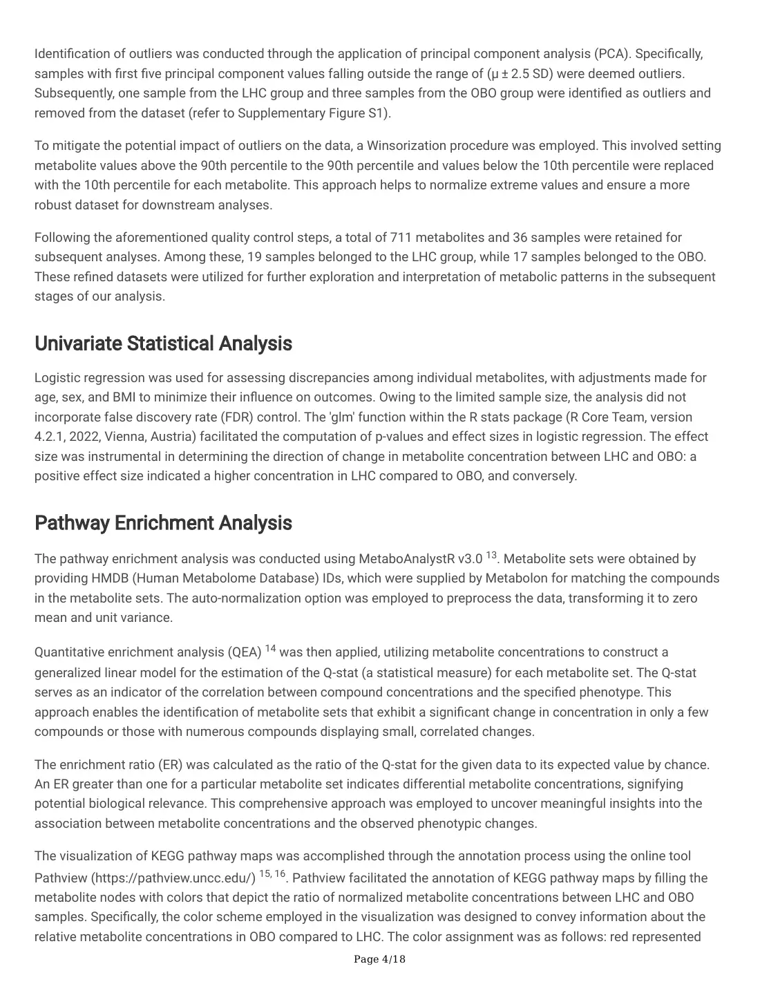 Serum Metabolites and Whole Blood Transcriptome in Metabolically Healthy Obesity (preprint), page 4 of 18