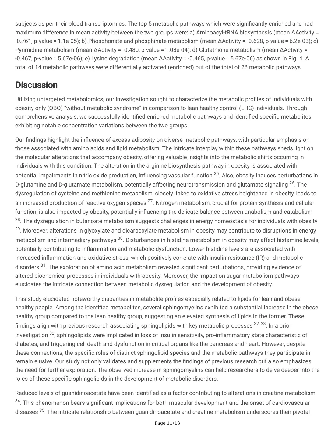 Serum Metabolites and Whole Blood Transcriptome in Metabolically Healthy Obesity (preprint), page 11 of 18