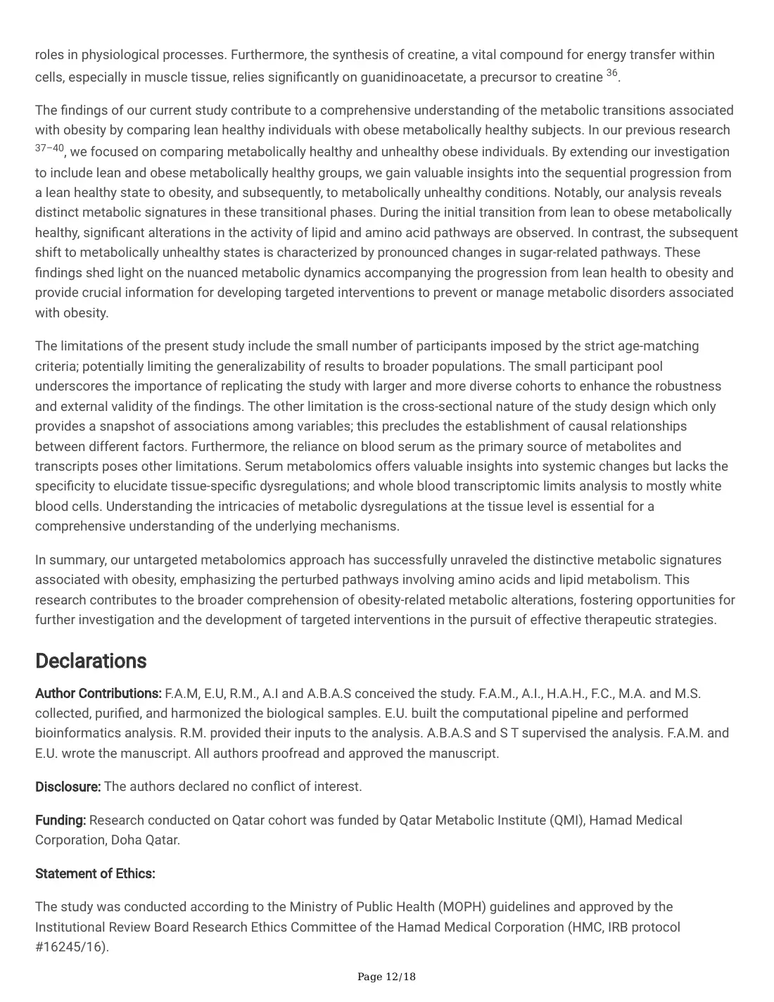 Serum Metabolites and Whole Blood Transcriptome in Metabolically Healthy Obesity (preprint), page 12. Highlight: Author contributions.